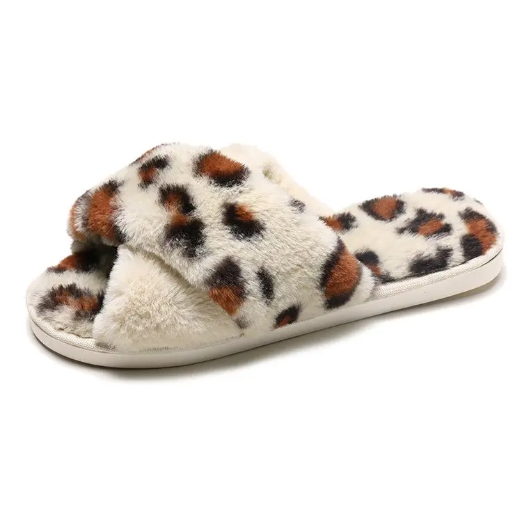 

Maggie's Walker New Women Spring Plush Slippers Fur Slides Leopard Print Womens Shoes Dog Indoor Bedroom Shoes