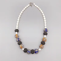 orange blue antique enamel balls necklace round mesh beads freshwater rice pearls trendy necklace for women girls gift