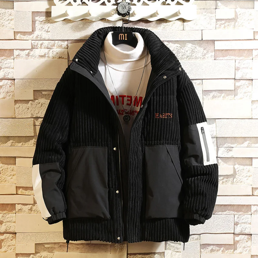 Down Jacket Men's Fashion Brand Trend Handsome Men's Cotton Clothes New Winter Fleece-Lined Thick Corduroy Coat