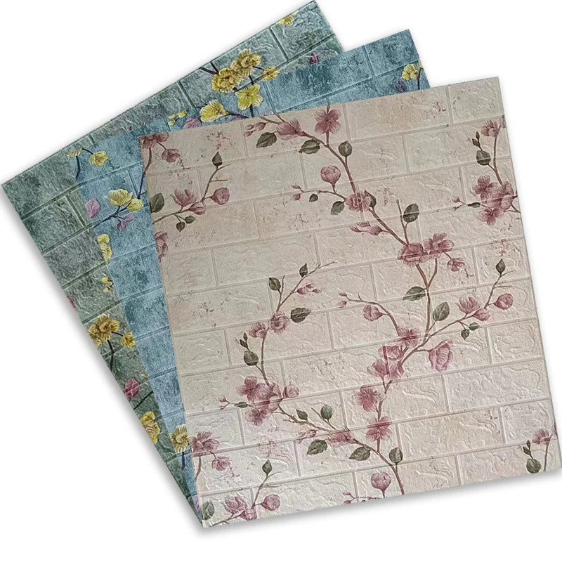 3D Brick Wallpapers Peach Blossom Pattern Foam Panel Chinese Style for Living Room Wall Decor Waterproof Self-adhesive Sticker |