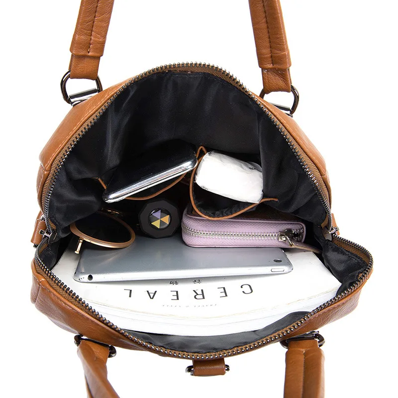 Рюкзак женский из мягкой кожи ранец для учебников школы и бизнеса сумка