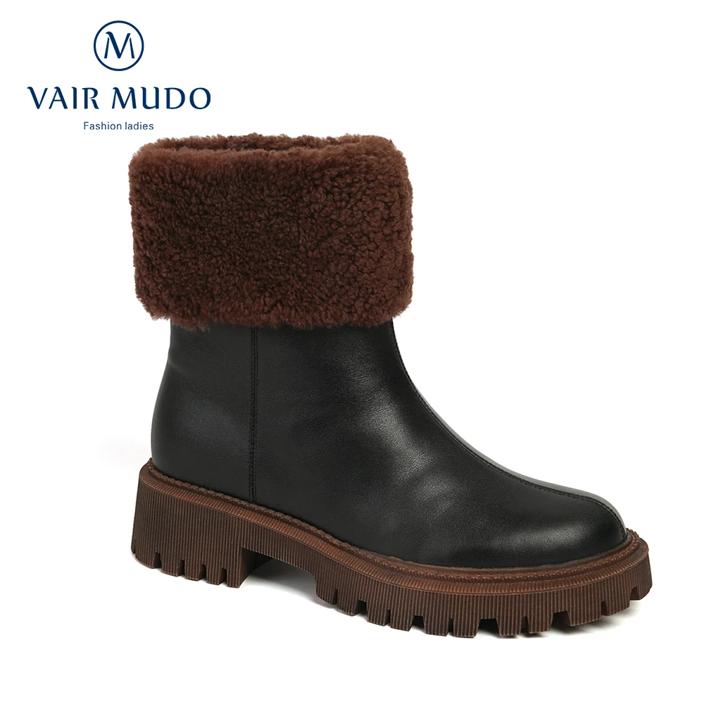

VAIR MUDO Women Ankle Boots Shoes Thick Bottom Concise Fashion Elegant Platform Black Brown Autumn Winter Female Shoes WM-X281-C