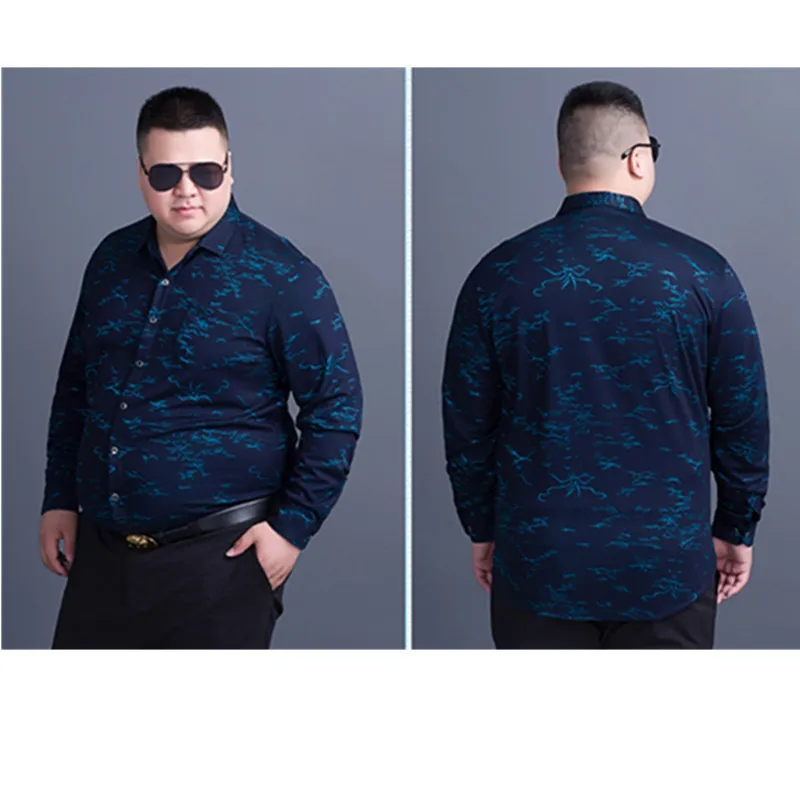 Новинка 8XL 7XL 6XL мужские рубашки с длинным рукавом цветочным принтом приталенные