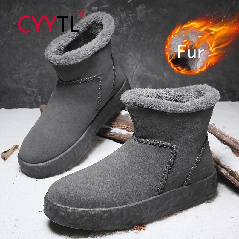 

CYYTL Men's Winter Snow Boots Suede Leather Ankle Warm Shoes Lightweight Fur Lining Outdoor Walking Non Slip Casual Booties