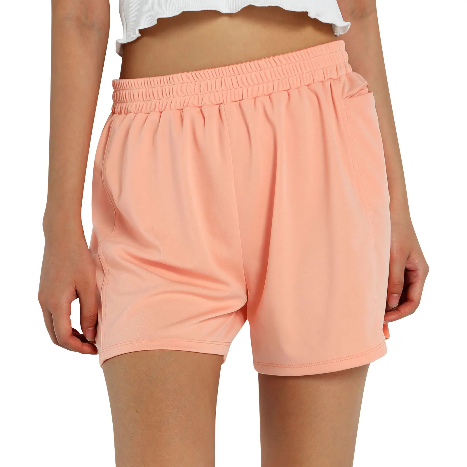 

Новые женские спортивные шорты Hirigin 2021 с высокой талией, однотонные облегающие эластичные короткие брюки с боковым карманом