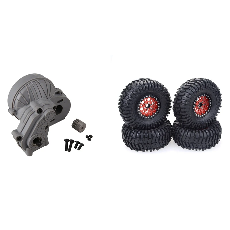 

1Set Complete Gearbox Transmission Box For Axial SCX10 & 4PCS 2.2 Inch Beadlock Wheel Rims & Mud Grappler Rubber Tires