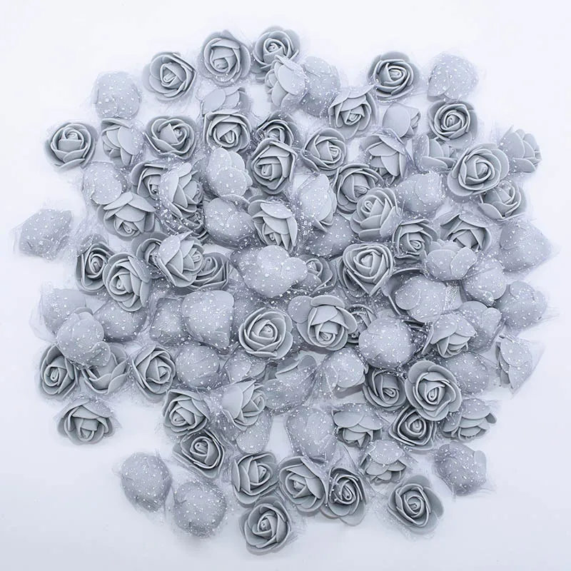 gray 50 шт./лот 3,5 см мини ПЭ пены розы искусственные головки цветов для DIY венки Аксессуары свадебные украшения вечерние ручной работы - Цвет: gray