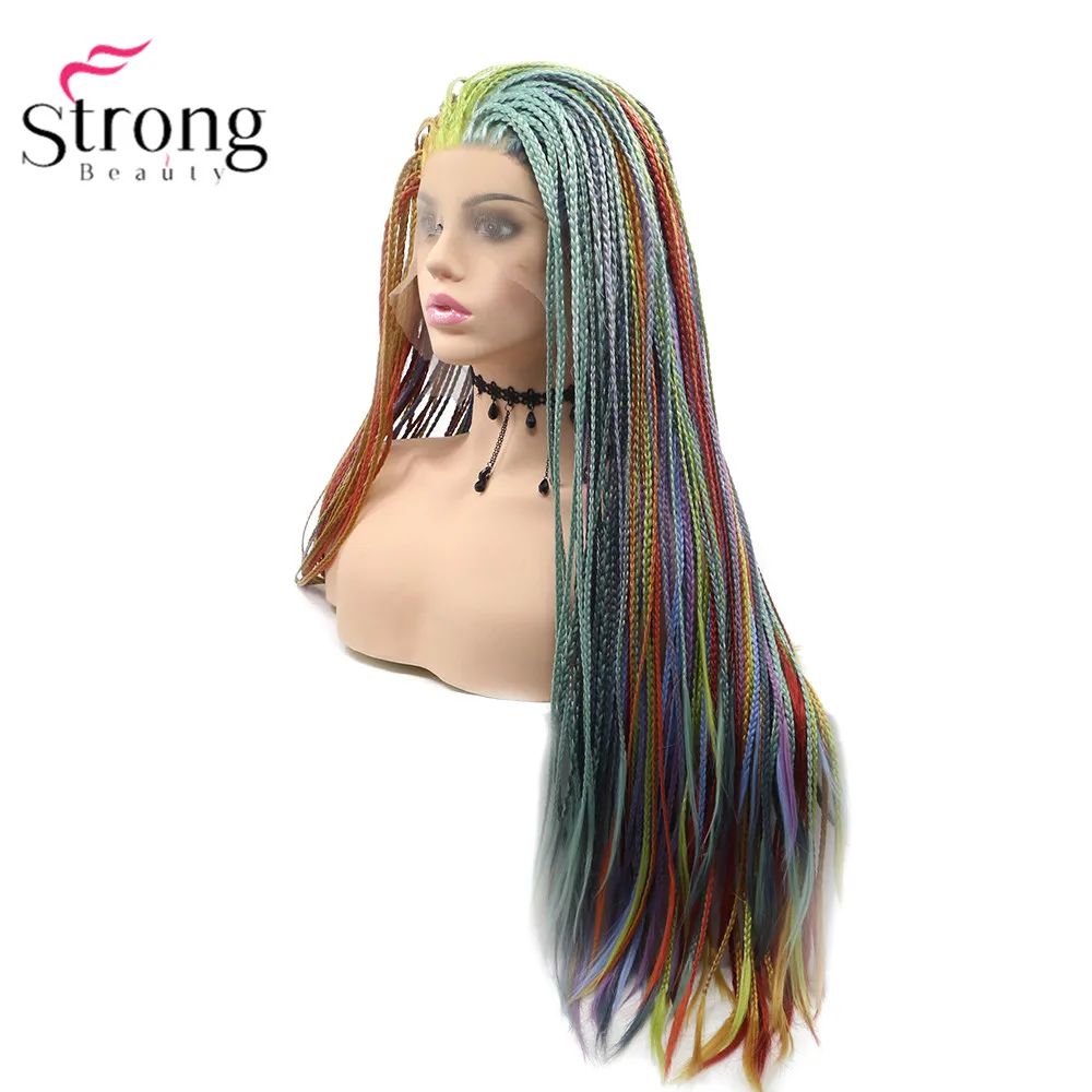 StrongBeauty коробка коса Кружева спереди длинный черный парик Омбре Синтетический Плетеный ящик косы парики для женщин