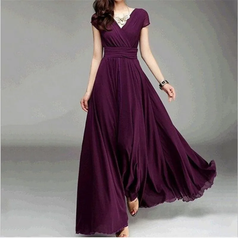 

Платье женское длинное однотонное с коротким рукавом, вечернее праздничное в богемном стиле макси с V-образным вырезом и узкой талией, белый...