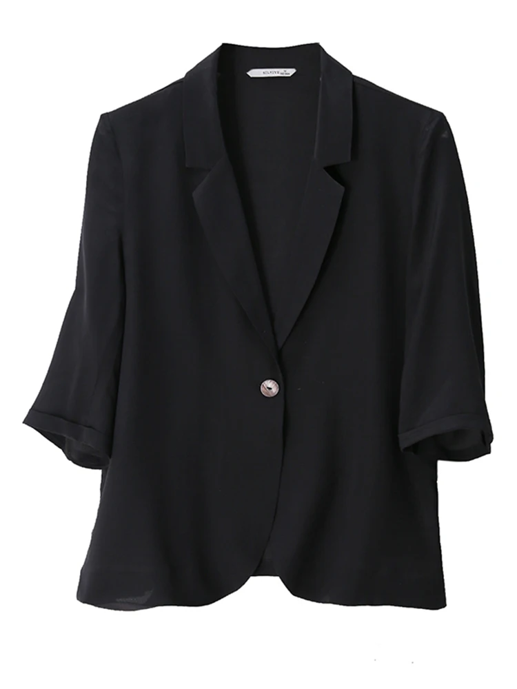 Black Silk Small Suit 2021 Fashion Women's Clothing Autumn 100% Natural Mulberry Silk Women's Clothing Suit Office Coat