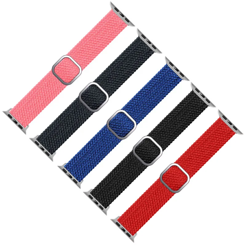 

Sport Nylon Elastic Loop Stainless Steel Square Buckle Bracelet For Apple Watch Band 38mm 40mm 42mm 44mm iWatch Series 3 4 5 6