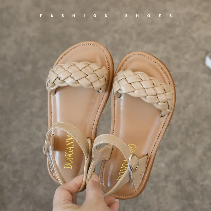 

2021 Girl Beach Sandals For Children Princess Dress Shoes For Little Girl Kids Fashion Braid Flat Shoes 3 5 7 8 9 10 11 12 Year