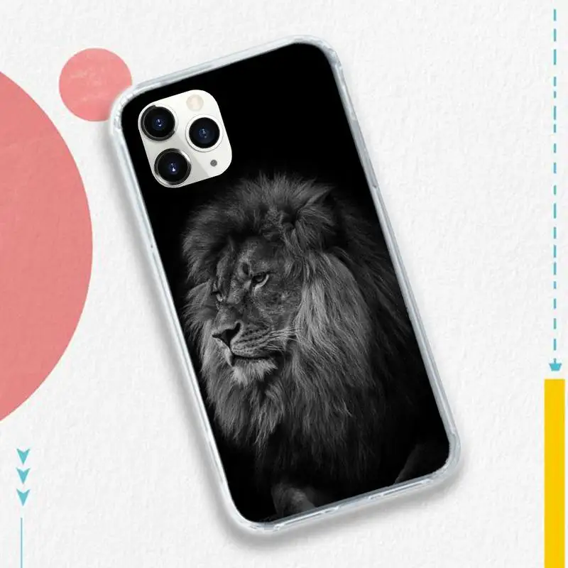 

Animals The Lion Black animal art Phone Case for iPhone 11 12 pro XS MAX 8 7 6 6S Plus X 5S SE 2020 XR