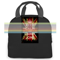 vintage keep calm and carry on and union jack flag black simple youth women men portable insulated lunch bag adult
