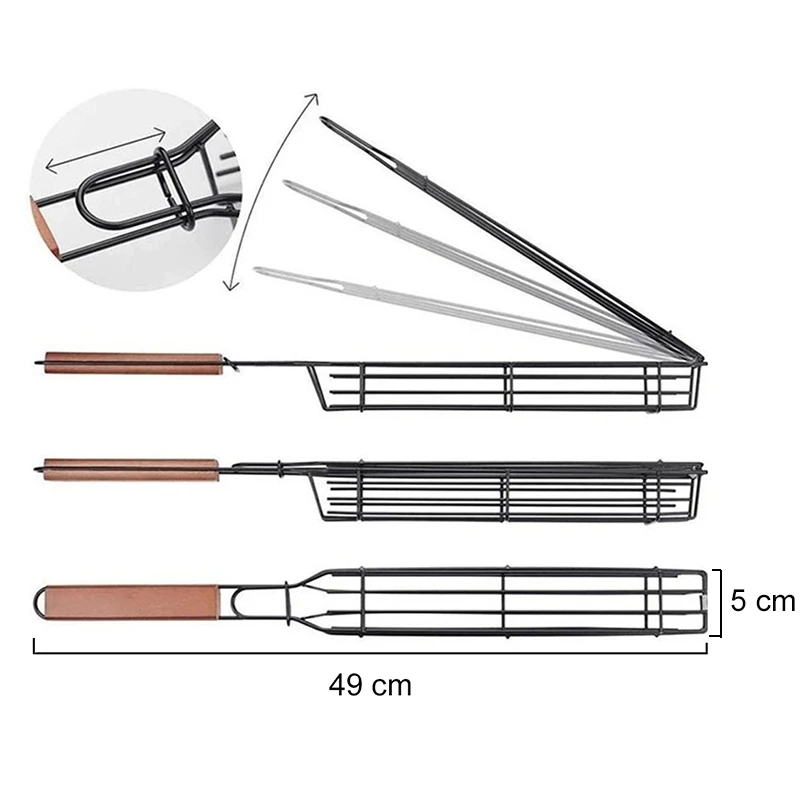 Барбекю гриль сетка колбаса клип с деревянной ручкой барбекю корзина Гриль