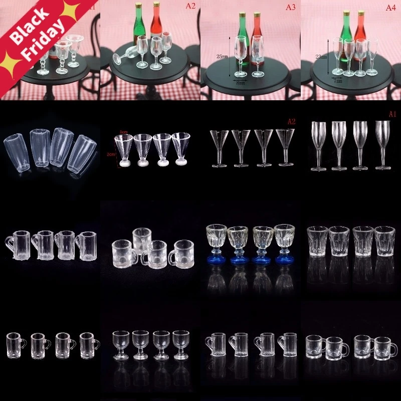 

4Pcs 1/12 Mini Resin Transparent Cup Simulation Furniture Model Toys For Decor Dollhouse Miniature Accessories 20Styles