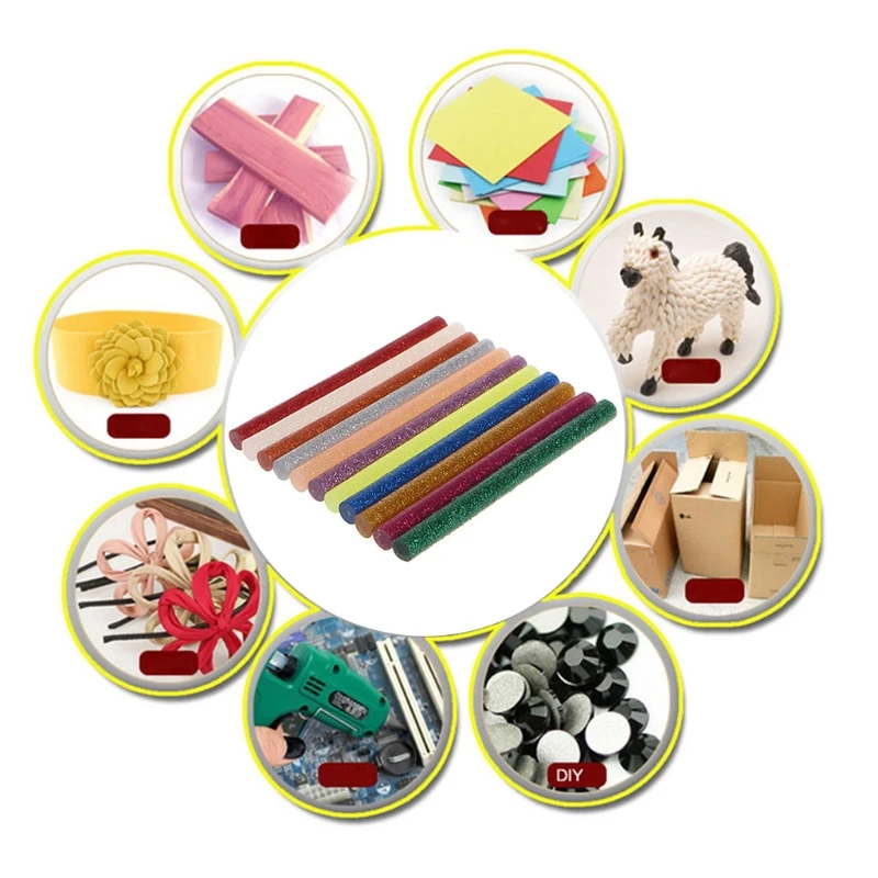 

11pcs Hot Melt Glue Stick Mix Color Glitter Viscosity DIY Craft Toy Repair Tools