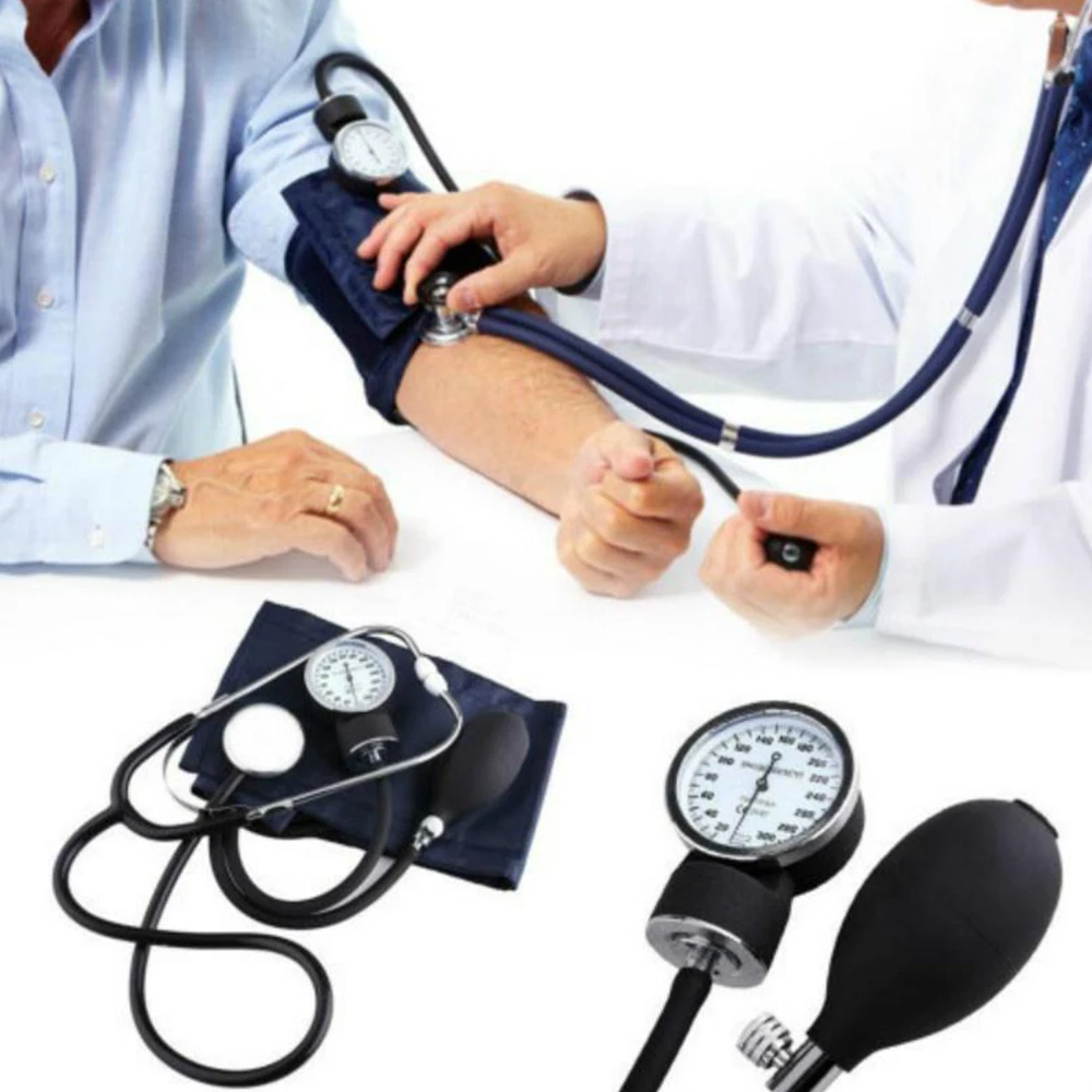 Braço manual monitor de pressão arterial estetoscópio esfigmomanômetro aneróide dispositivo medidor de pressão arterial em casa equipamentos médicos