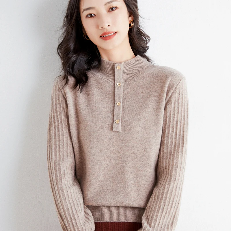 

Turtleneck sweater for fall/winter new women's pullover bottoming shirt with buckle all-match thin knit sweater