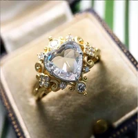 milangirl gold plated color inlaid heart love shaped crystal zircon rhinestone female ring for women wedding engagement jewelry