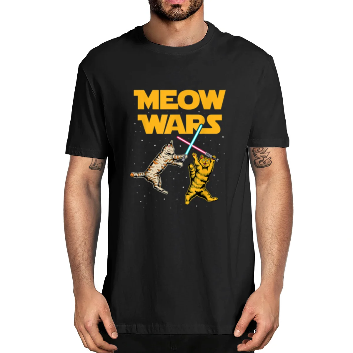 

Meow Wars - Funny Cat Lover Gift Vintage Summe Men's Novelty T-Shirt Unisex Humor Streetwear Funny Men Tshirt