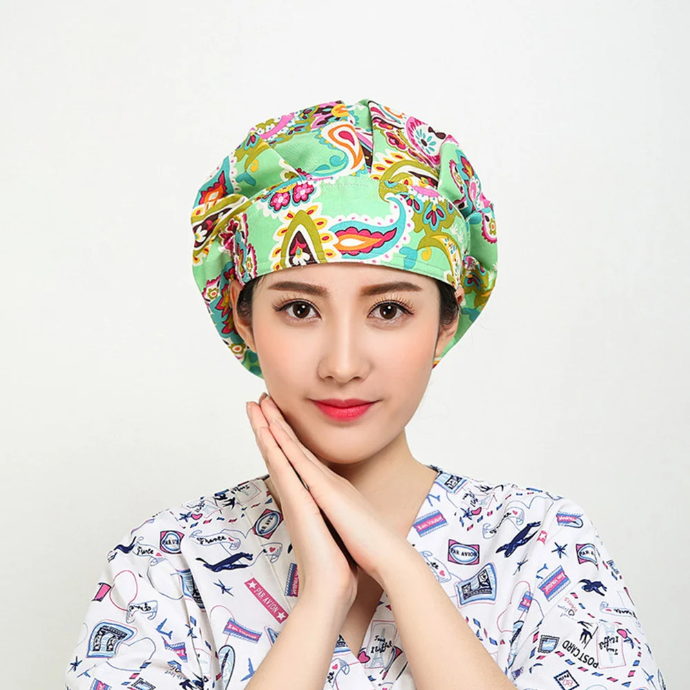 

Operating Room Cap Cotton Printed Working Hat Fashion Adjustable Hat for Nurse