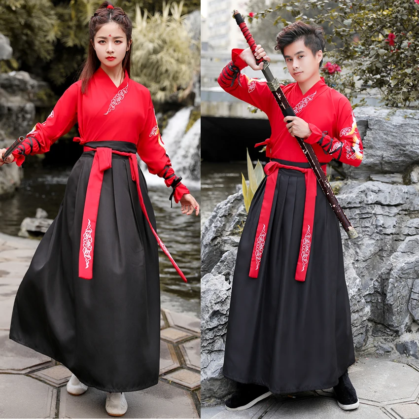 

Oriental Chinese Costume Hanfu Dress Embroidery Tang Dynasty Men Knight Warrior Cosplay Ancient Women Folk Dance Performance