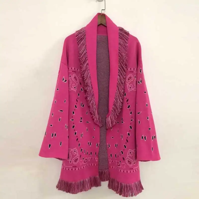 Женский зимний Кардиган с бахромой длинным рукавом