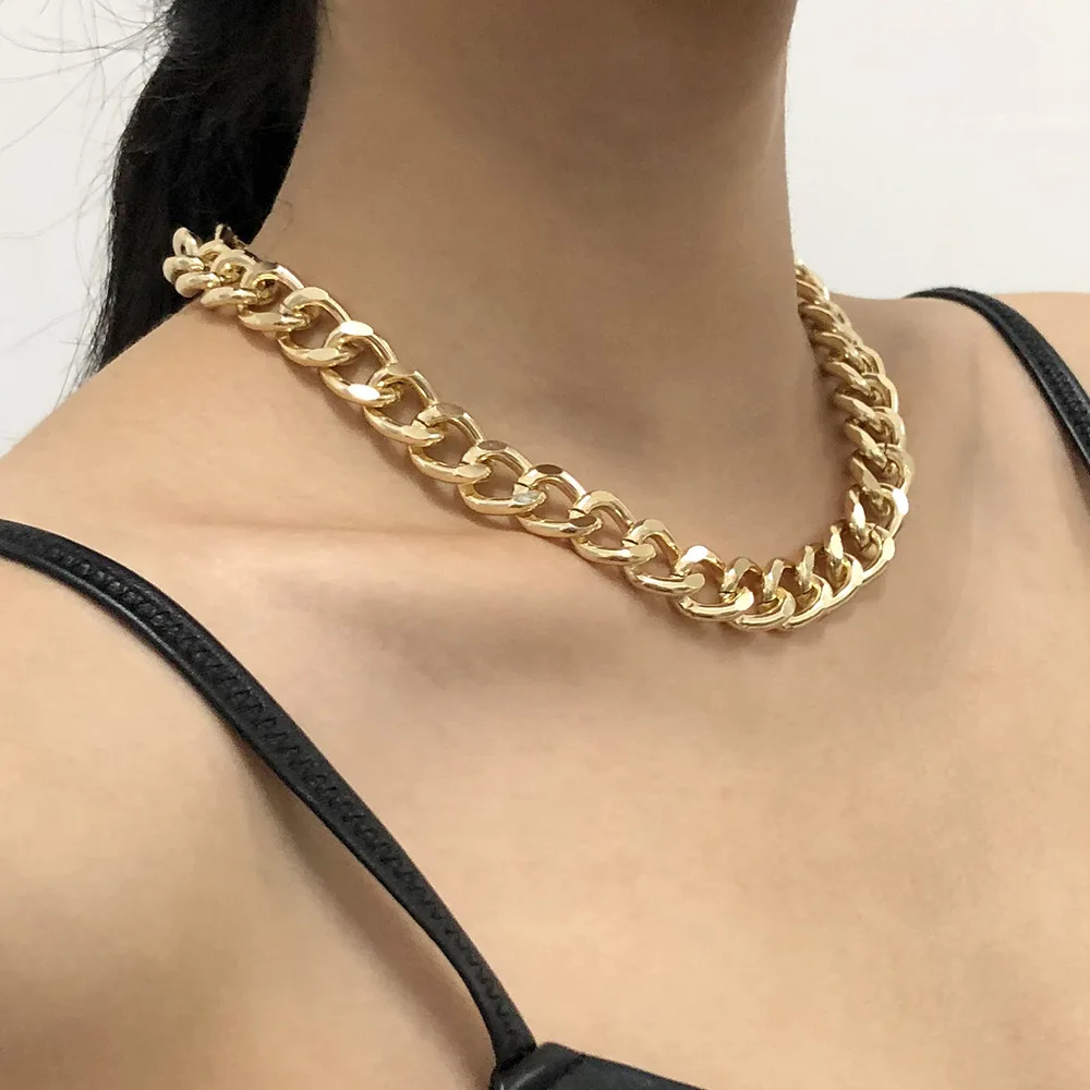 2021 Fashion Big Necklace for Women Twist Gold Color Silver Plated Chunky Thick Lock Choker Chain Necklaces Party Jewelry Gifts