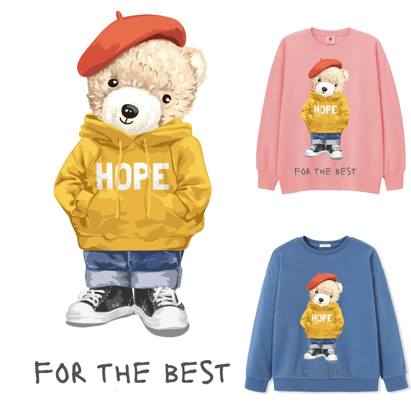 

Cute Bear Patches Letters Thermal Stickers on Clothes Iron-on Transfers for Clothing Thermoadhesive Patch Diy Applique Stripe