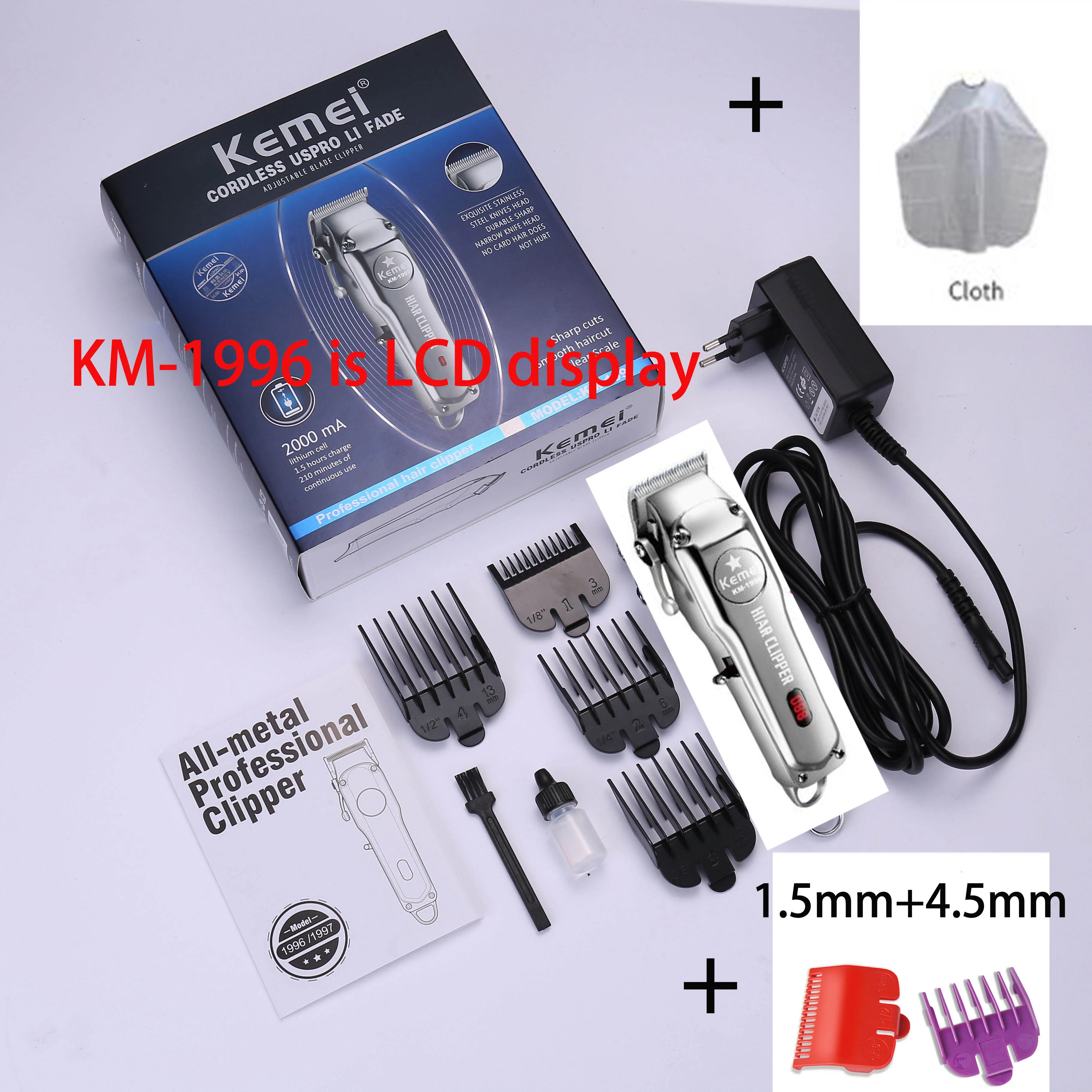 Kemei KM-1997, полностью Металлическая профессиональная машинка для стрижки волос, электрический беспроводной триммер для волос для мужчин, машинка для стрижки волос, Парикмахерская - Цвет: KM-1996