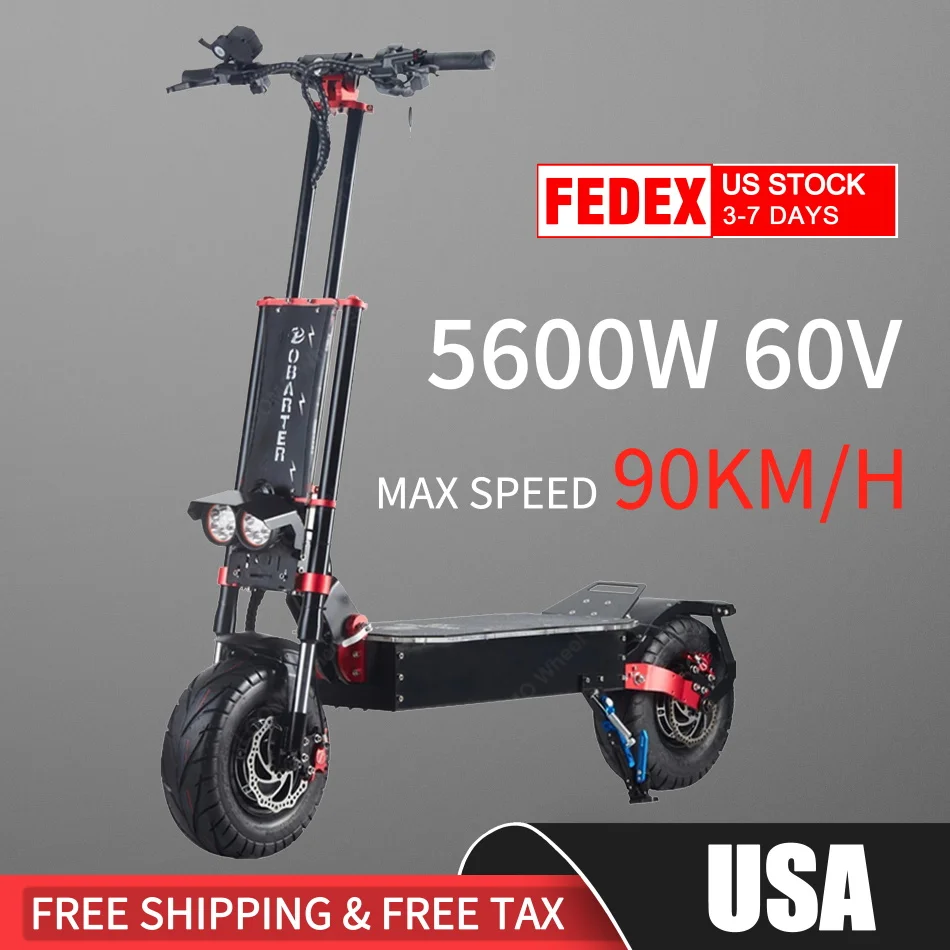 

US Warehouse X5 Dual motor Electric Scooter 60V 5600W 13inch Road Tires Hydraulic Brake Scooter 30AH