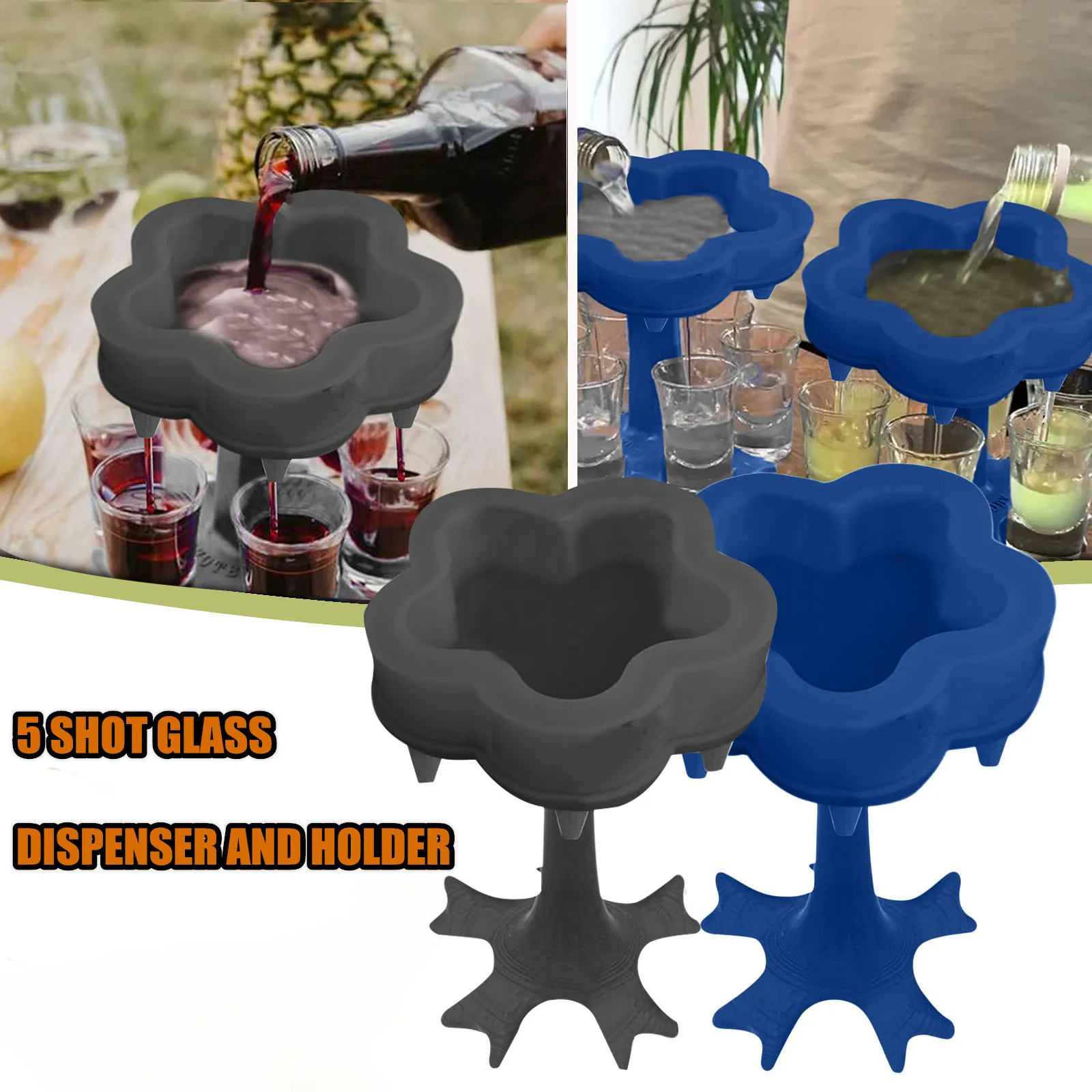 

2pcs Bar Party Wine Pours Tools 5 Shot Glass Dispenser Holder Drinking Games Beverage Cocktail Quick Filling Dispenser FN50