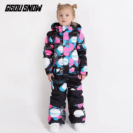 

2019 GSOU SNOW One Piece Ski Suit Kids Skiing Snowboard Jacket Pant Windproof Waterproof Super Warm Boys Girls Winter Clothing