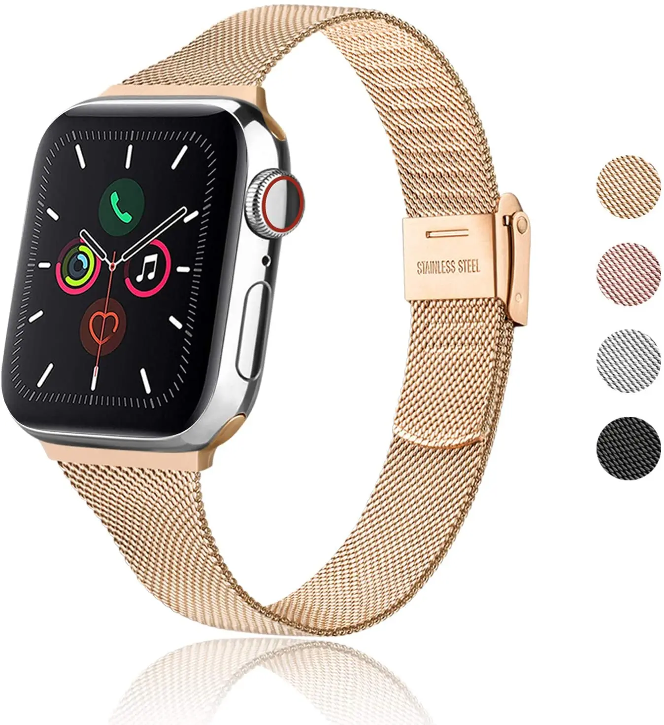 Ремешок Миланская петля тонкий для Apple Watch band 44 мм 40 38 42 роскошный металлический