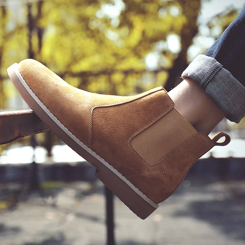 

Fashion Winter Chelsea Boots Men Genuine Leather High Top Solid Boots Easy Matching Outdoor Casual Shoes Man Soft Sole Autumn