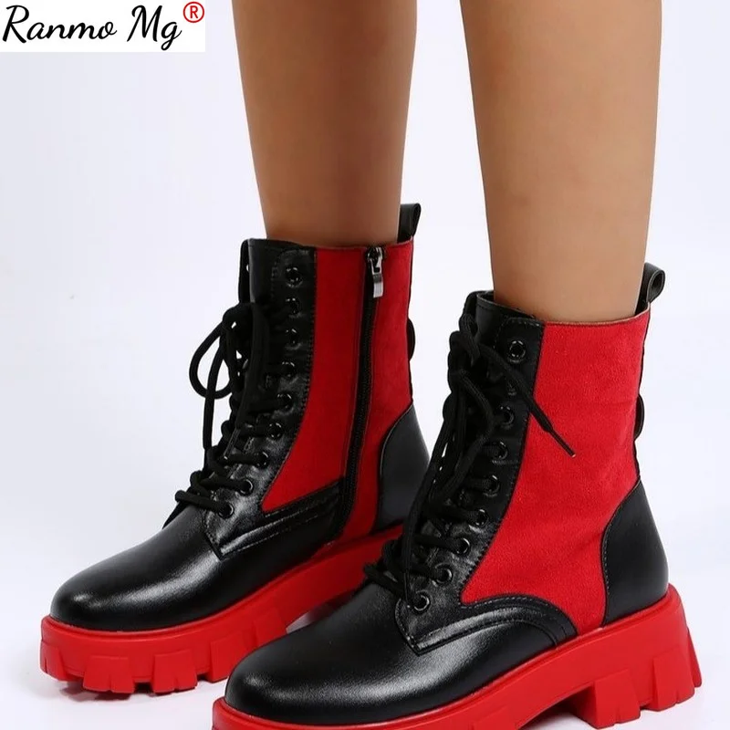 

Новинка 2021, Ботинки Martin, искусственная кожа, красные осенне-зимние плюшевые ботинки на толстой подошве, тонкие ботинки в стиле ретро, женски...