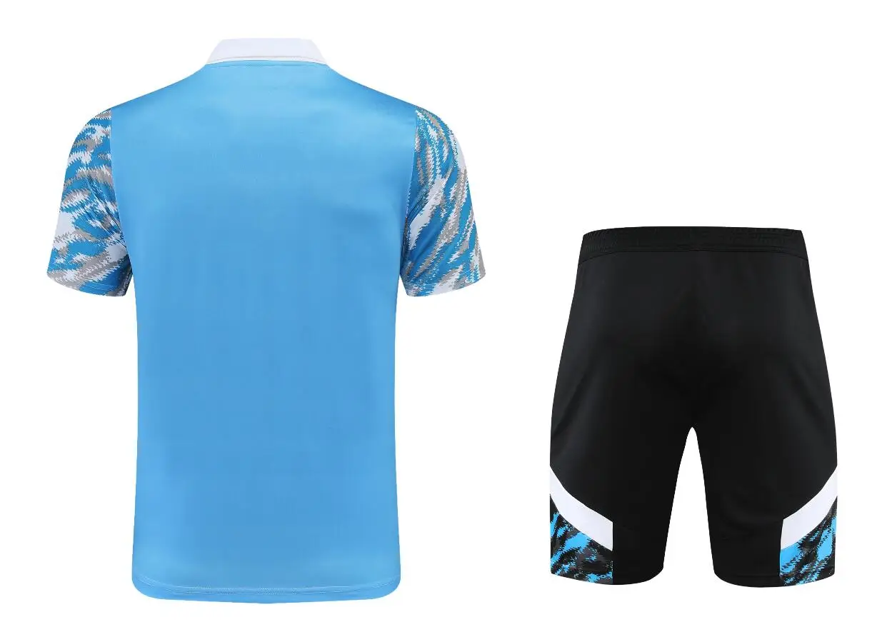 

TYBURN High Quality Men Marseille Training Suit 2021 2022 Soccer Shorts Short Sleeve Maillot De Foot Polo Football Tracksuit