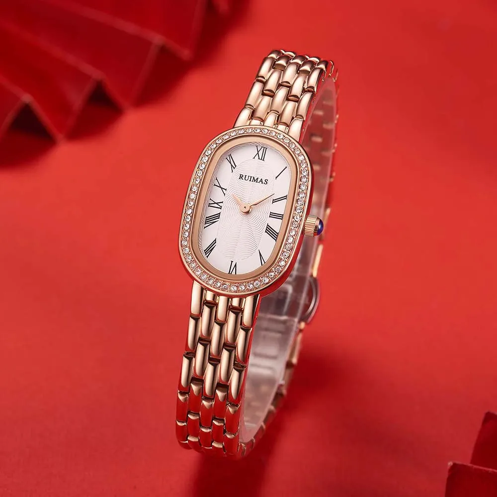 Женские кварцевые часы розовое золото Роскошные наручные с бриллиантами браслет