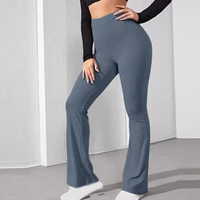 women pants solid color knitted summer high waist full length flared trousers for sports