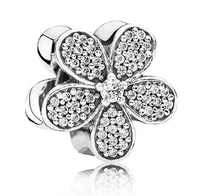 genuine 925 sterling silver bead charm cute daisy flower with crystal beads fit pan bracelet necklace diy jewelry