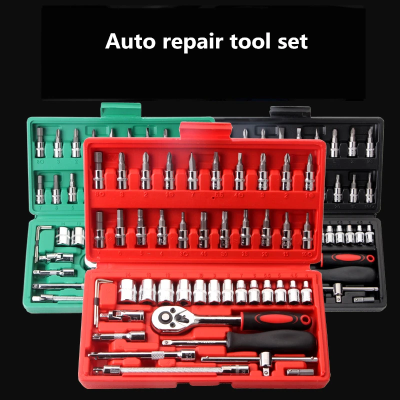 

46Pcs Auto Combination Tool Wrench Set Batch Head Ratchet Pawl Socket Spanner Screwdriver Socket Set Car Repair Tool Kit