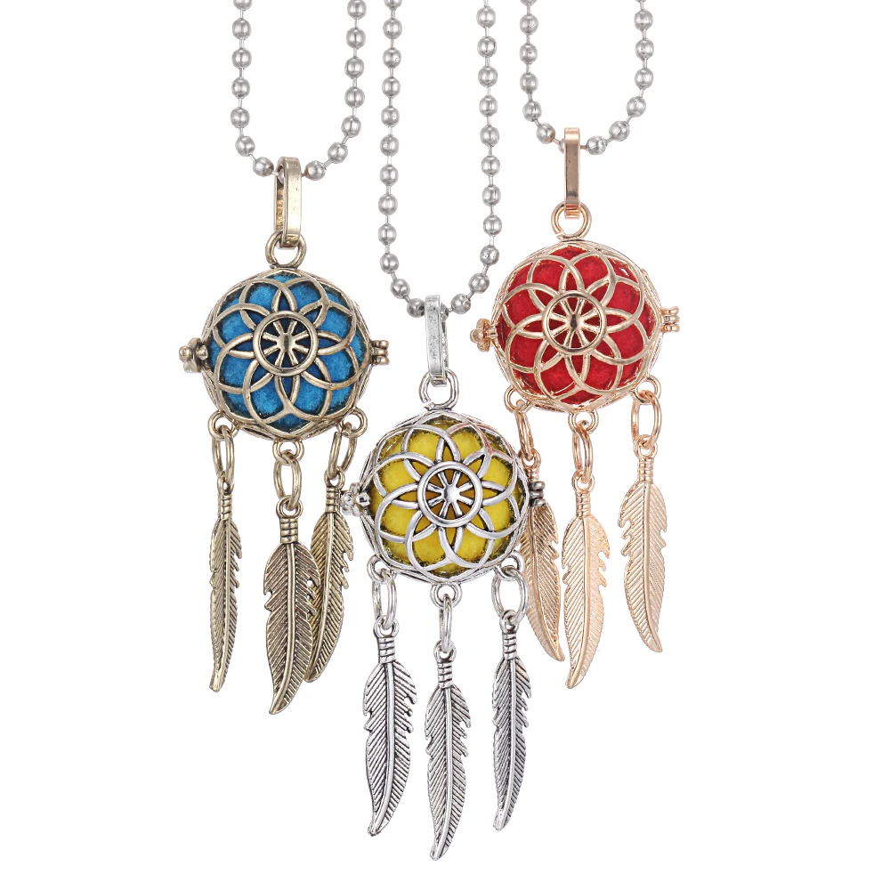 Новинка ароматерапия диффузор ожерелье винтажное бронзовое Ловец снов перо