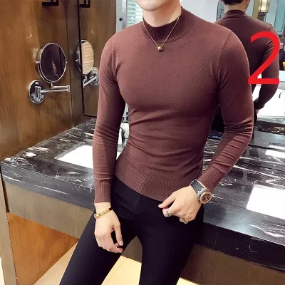 

2019 autumn long-sleeved t-shirt v-neck sweater men's silk Korean version of slim silk