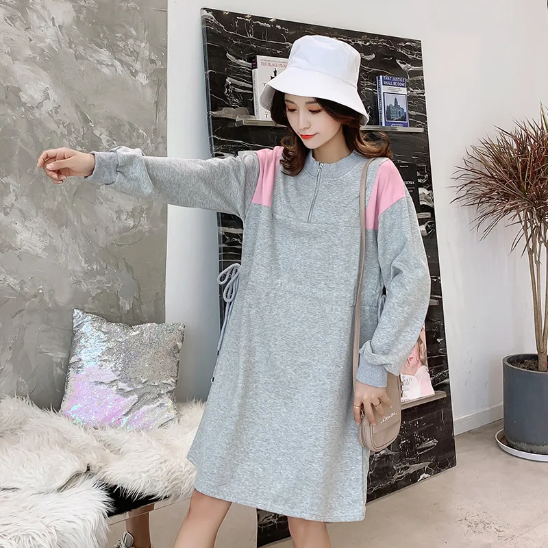 Осенние толстовки с длинными рукавами повседневные платья для беременных Одежда