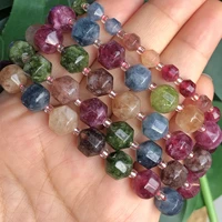 natural faceted colorful tourmaline crystal round loose spacer beads for jewelry making diy handmade bracelet necklace 6810mm