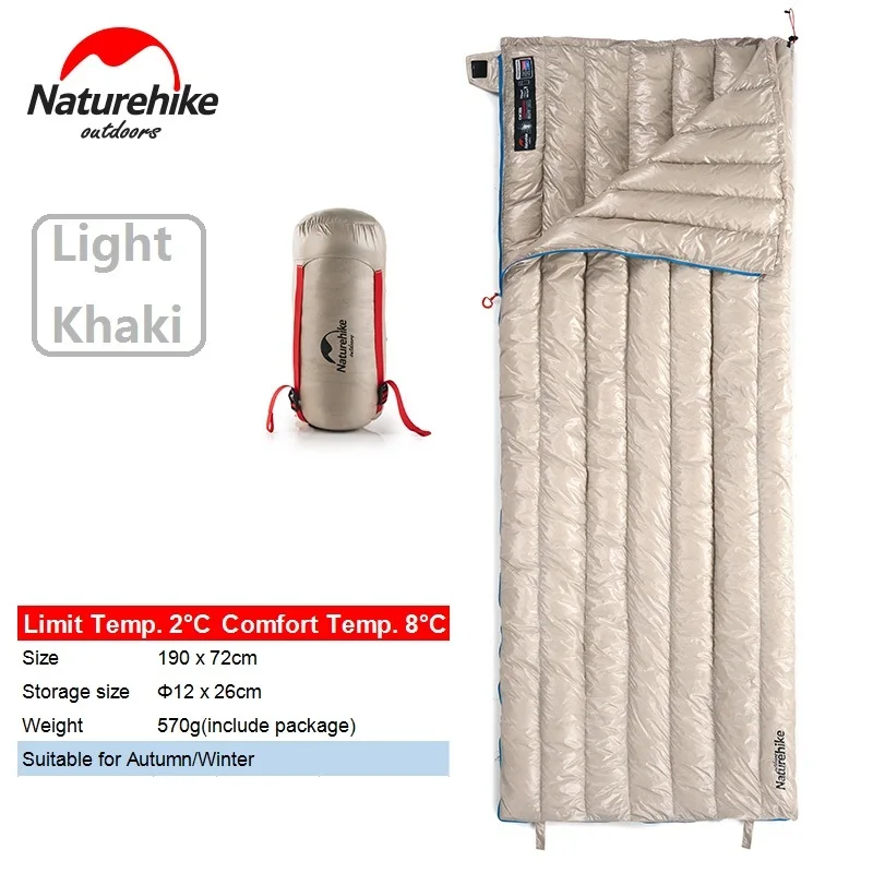 Khaki 190x72cm Naturehike 200x80cm 190x72cm Large Ultra Light Down Winter Sleeping Bag Adult Outdoor Camping Goose Down Sleeping Bag Keep Warm - Цвет: Khaki 190x72cm
