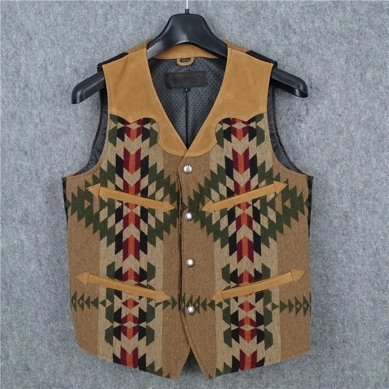 

Vintage genuine oxen leather vest, sleeveless slim fit with slices, suede, slim cut