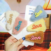 fashion hair accessories triangle color side clip english letters loce hair warm plush bb clip kids headbands for girls princess
