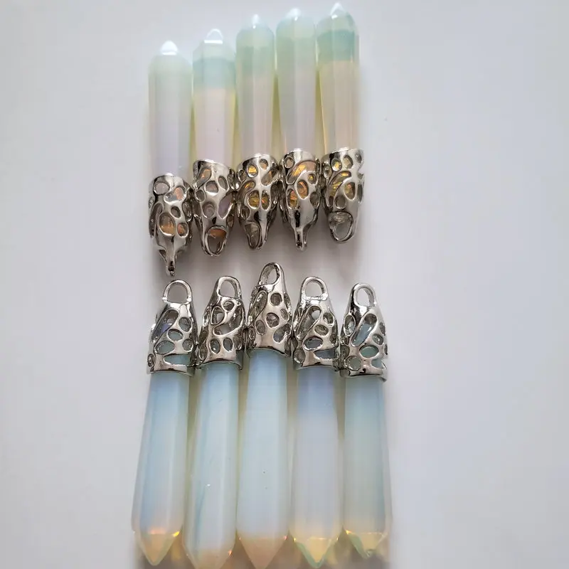

Wholesale 2020 10pcs/lot Fashion good quality opal stone pillar pendulum charms pendants for jewelry making 10x60mm